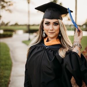 Jostens Masters Black Gown 5’01”-5’03” with Nursing Hood Keiser Tag